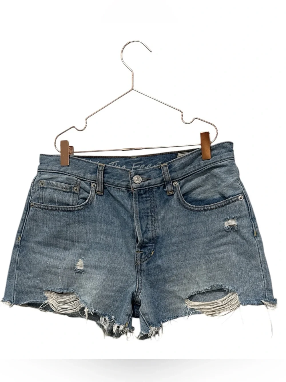 We The Free Light Blue Ripped Denim Shorts